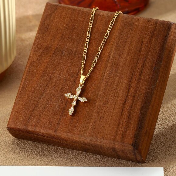 Women's 4-gold 14k Gold Plated Cross Choker Minimalist Simple Dainty Necklaces - Picture 6 of 7